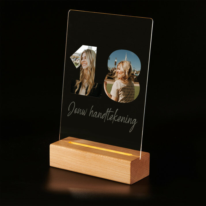 18 woord van foto's - Afdruk op acrylglas met LED- standaard