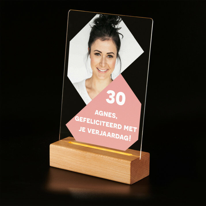 30e verjaardag gefeliciteerd - Afdruk op acrylglas met LED- standaard