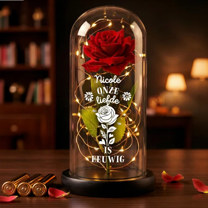 onze liefde is eeuwig - Euwige roos in glas