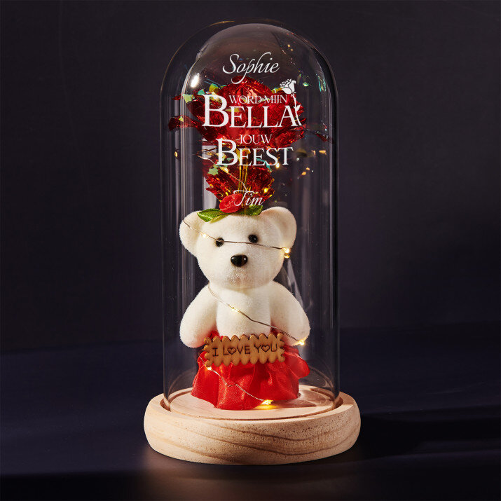 word mijn bella - Een eeuwige roos met teddybeer word mijn bella - Een eeuwige roos met teddybeer