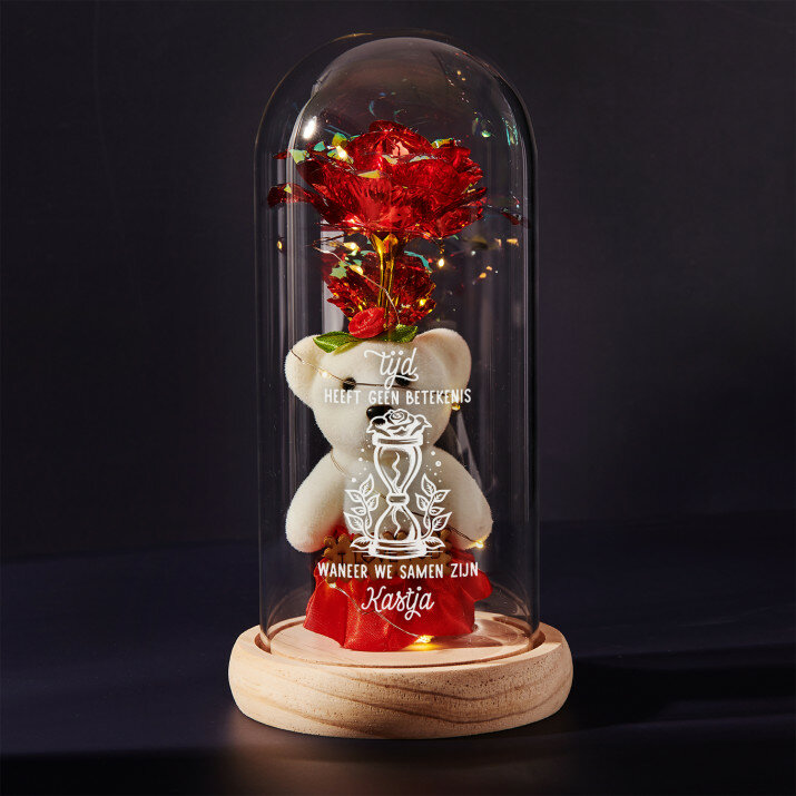 tijd heeft geen betekenis - Een eeuwige roos met teddybeer
