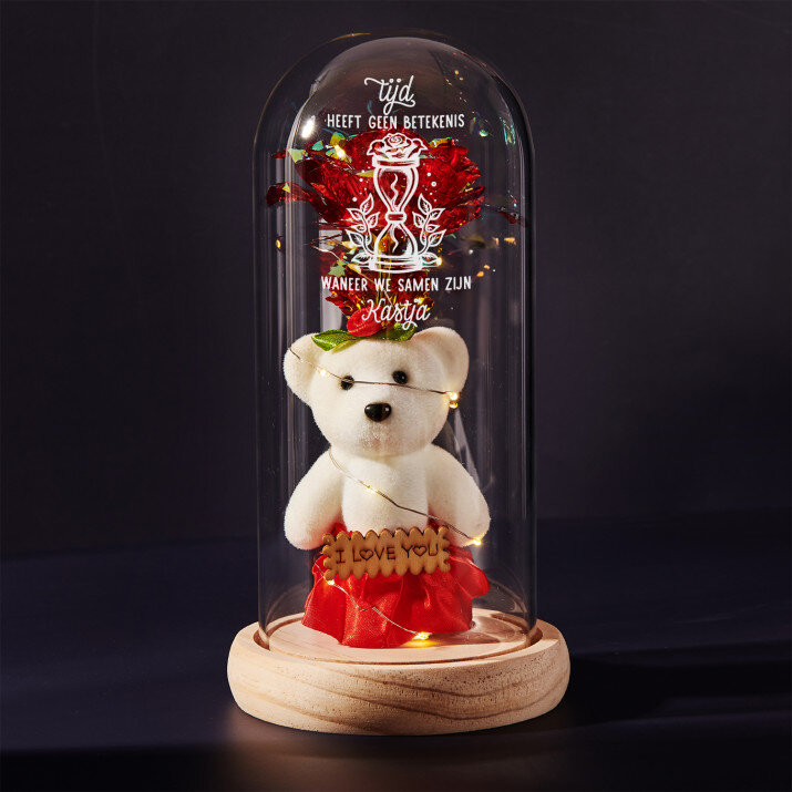 tijd heeft geen betekenis - Een eeuwige roos met teddybeer