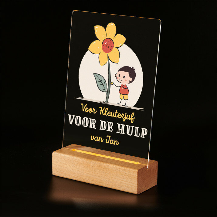 Voor de kleuterjuf voor de hulp - Afdruk op acrylglas met LED- standaard