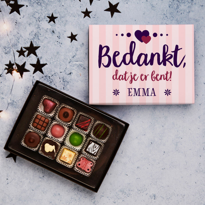 Bedankt, dat je er bent schat - Pralines van belgische chocolade
