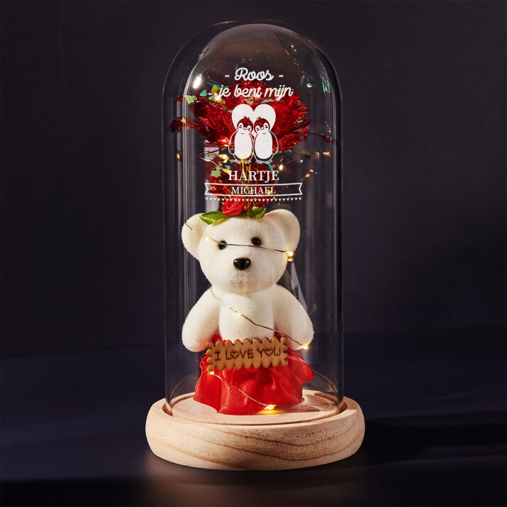 je bent mijn hartje - Een eeuwige roos met teddybeer