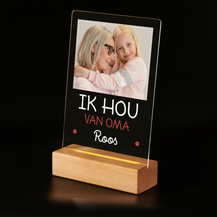 Ik hou van oma - Afdruk op acrylglas met LED- standaard