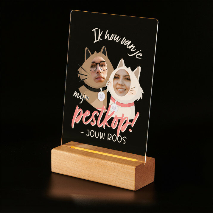 ik hou van je mijn pestkop - Afdruk op acrylglas met LED- standaard