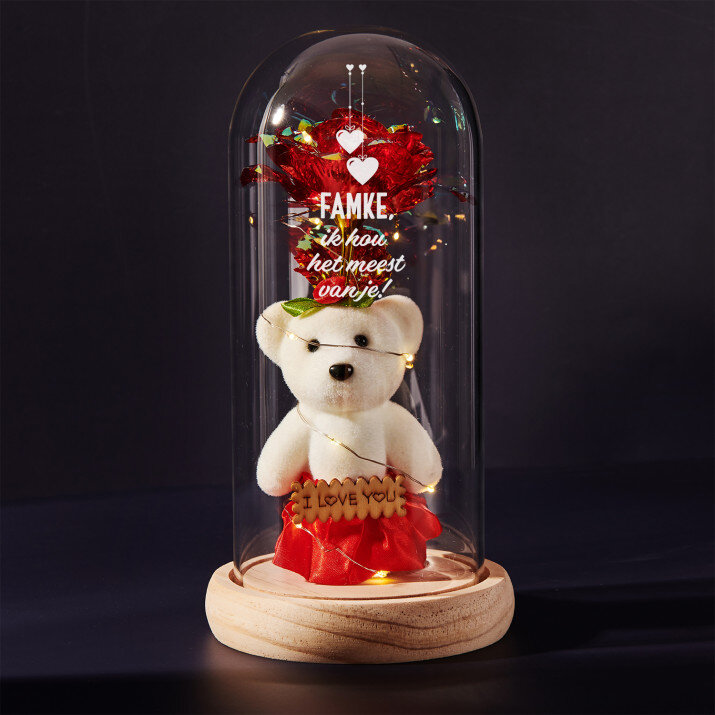 ik hou het meest van jou - Een eeuwige roos met teddybeer