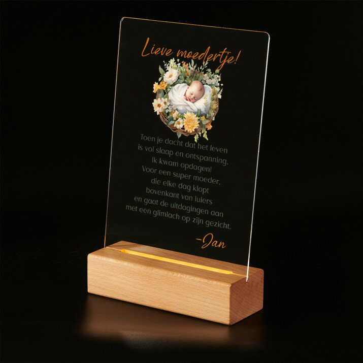 Lieve moedertje - Afdruk op acrylglas met LED- standaard