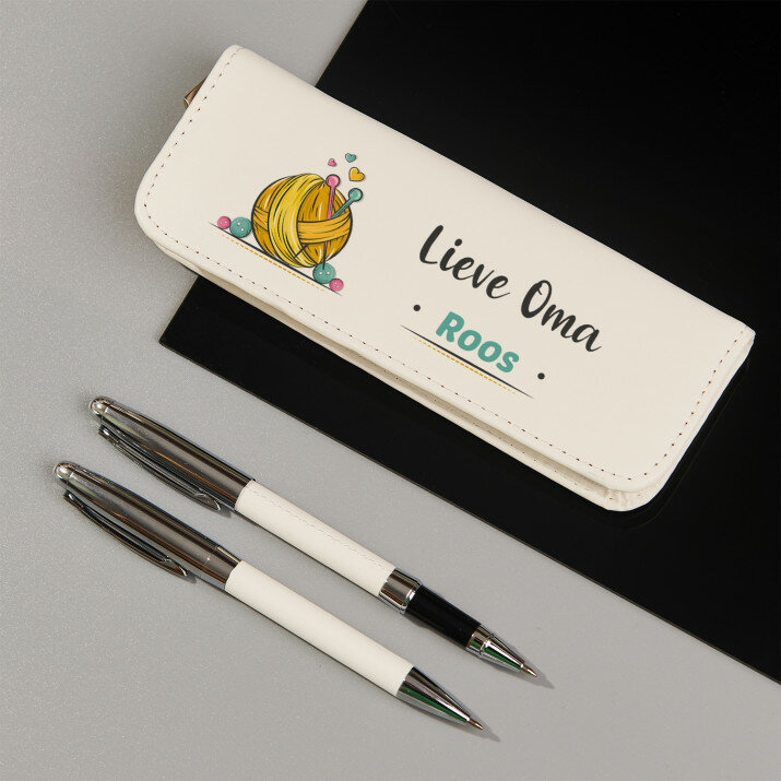 Schrijfset in lederen etui - Lieve oma