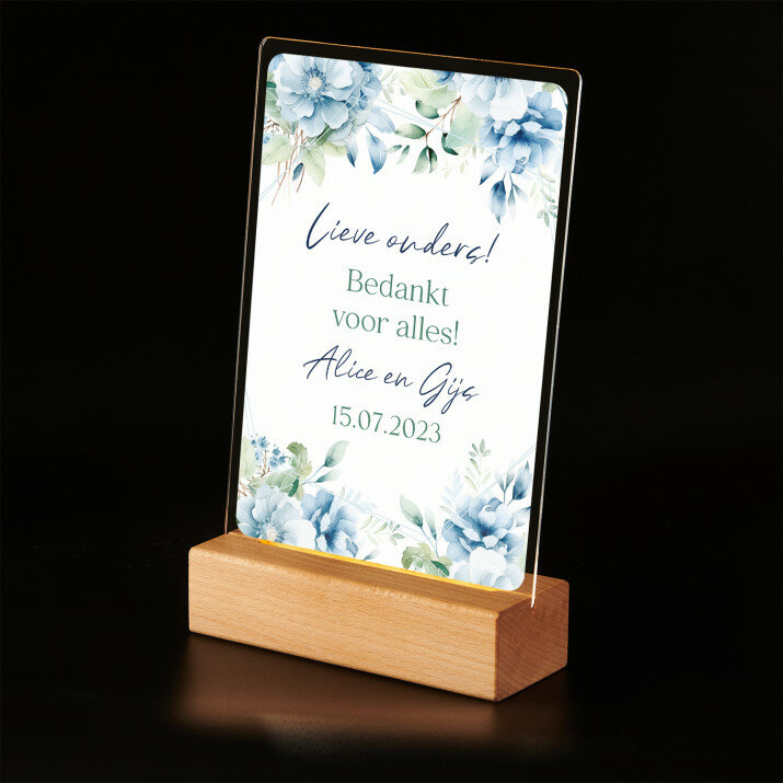 Lieve ouders, bedankt voor alles - Afdruk op acrylglas met LED- standaard