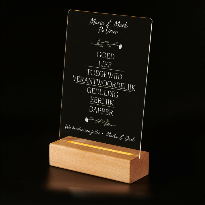 Lieve ouders - Afdruk op acrylglas met LED- standaard