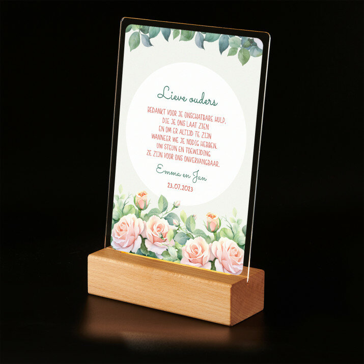 Lieve ouders wensen - Afdruk op acrylglas met LED- standaard