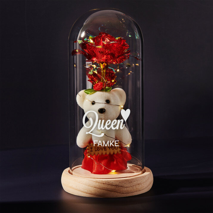 koningin - Een eeuwige roos met teddybeer