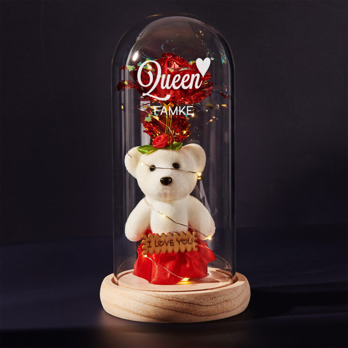 koningin - Een eeuwige roos met teddybeer