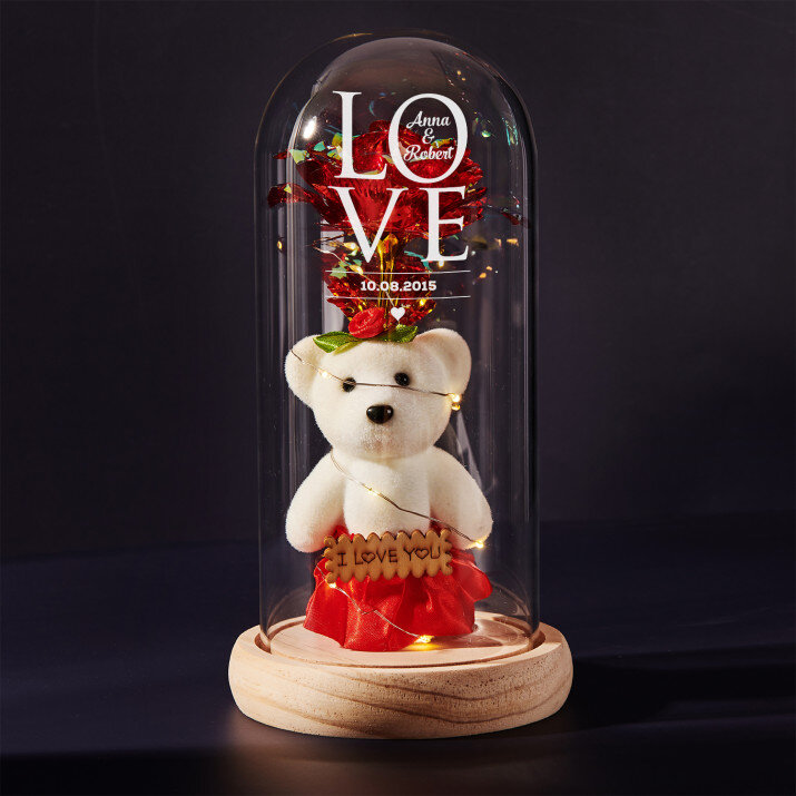 Love - Een eeuwige roos met teddybeer Love - Een eeuwige roos met teddybeer