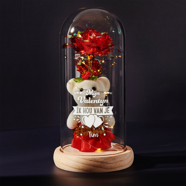 mijn valentijn - Een eeuwige roos met teddybeer