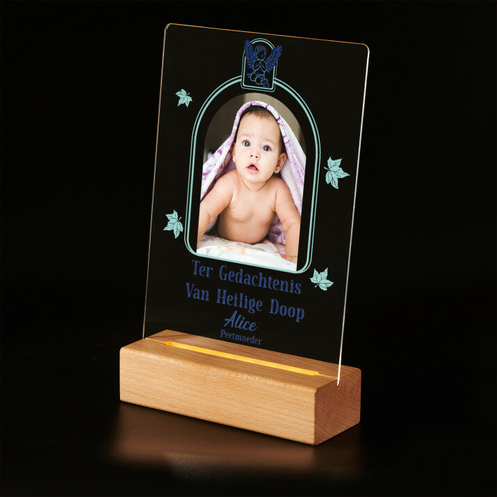Ter gedachtenis van heilige doop - Afdruk op acrylglas met LED- standaard