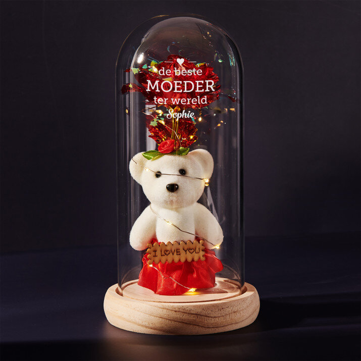 de beste moeder - Een eeuwige roos met teddybeer de beste moeder - Een eeuwige roos met teddybeer