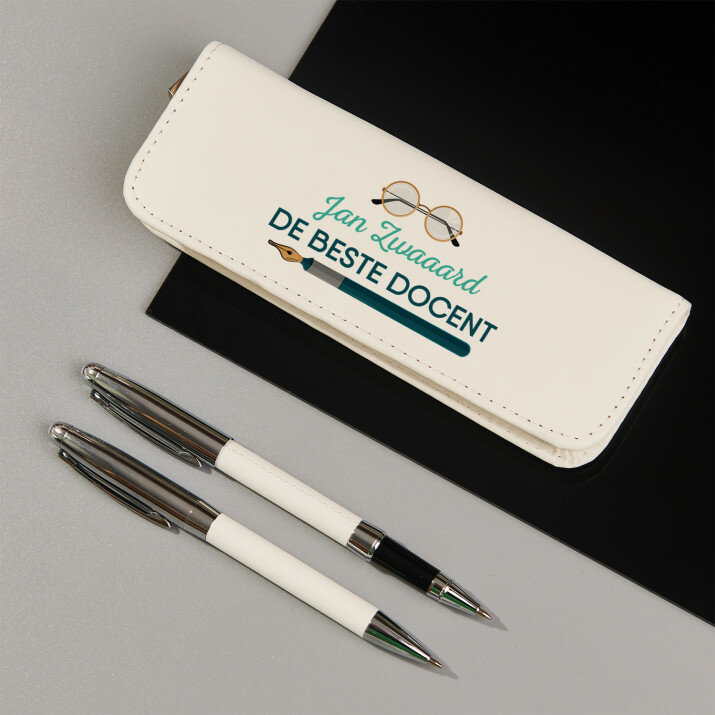 Schrijfset in lederen etui - De beste docent