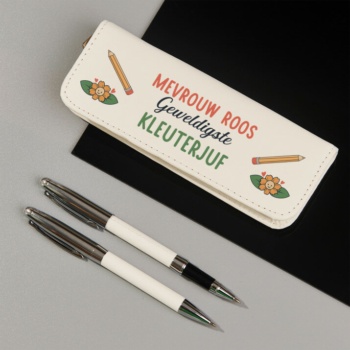 Schrijfset in lederen etui - Geweldigste kleuterjuf