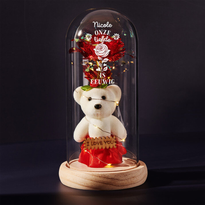 onze liefde is eeuwig - Een eeuwige roos met teddybeer