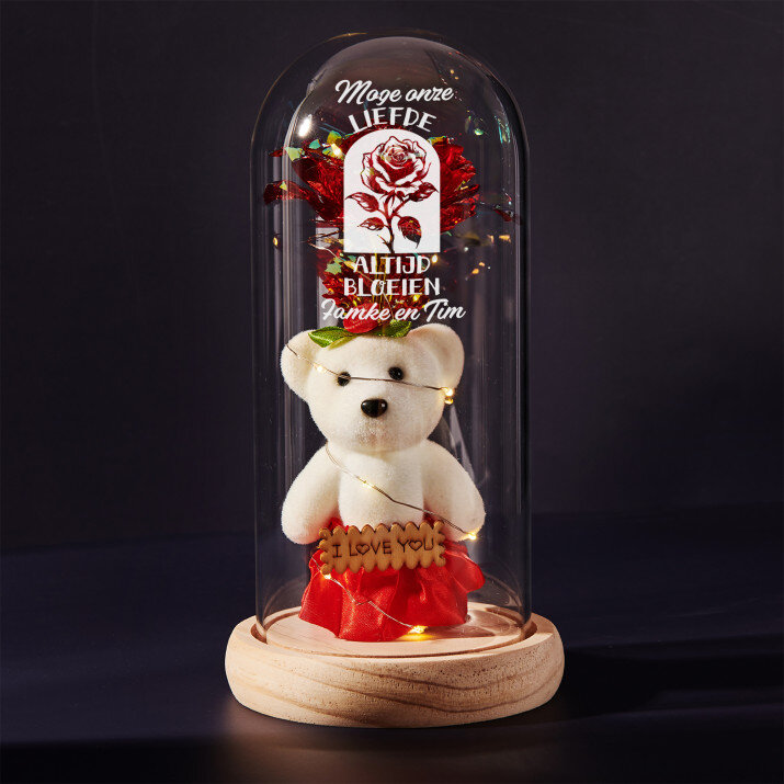 mogen onze liefde - Een eeuwige roos met teddybeer mogen onze liefde - Een eeuwige roos met teddybeer