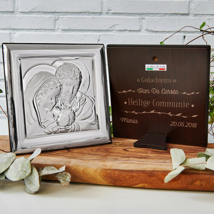 Gedachtenis van de eerste heilige communie - Zilveren Beeld- De Heilige Familie- Vierkant