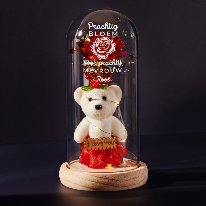 prachtig bloem - Een eeuwige roos met teddybeer