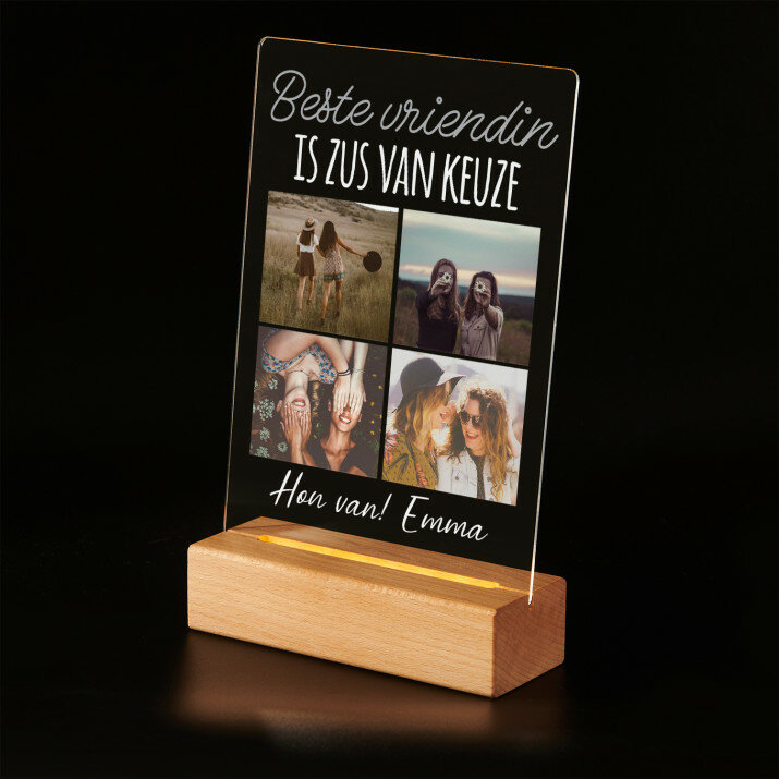 Beste vriendin is zus van keuze - Afdruk op acrylglas met LED- standaard