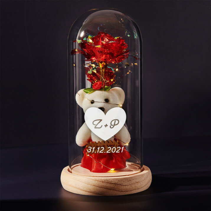 hart+datum - Een eeuwige roos met teddybeer