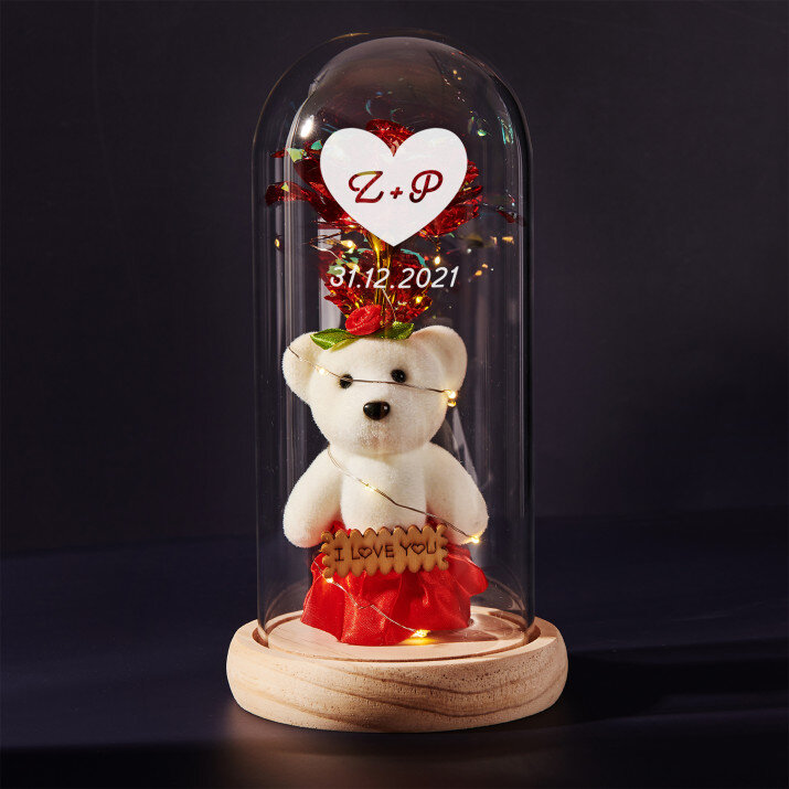 hart+datum - Een eeuwige roos met teddybeer