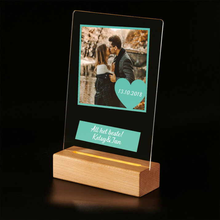 Hart met foto - Afdruk op acrylglas met LED- standaard