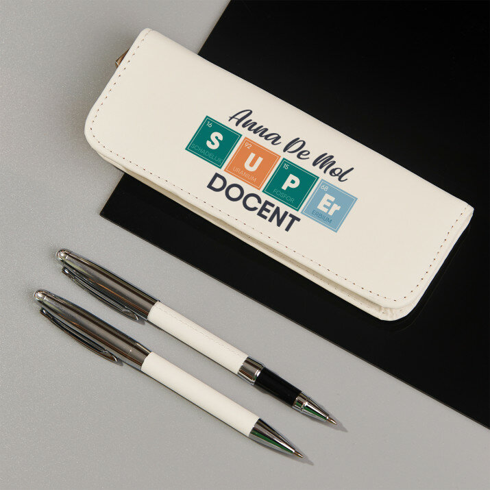 Schrijfset in lederen etui - Super docent