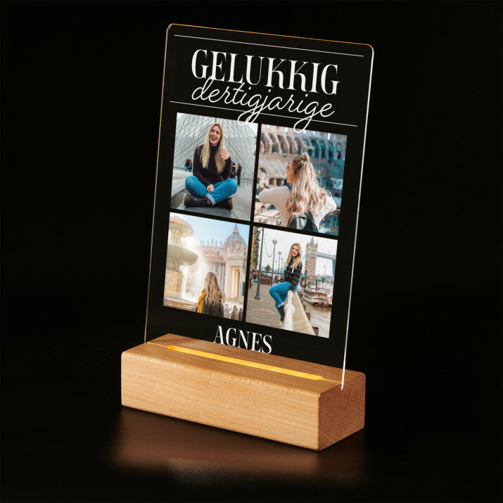 Gelukkig dertigjarige - Afdruk op acrylglas met LED- standaard