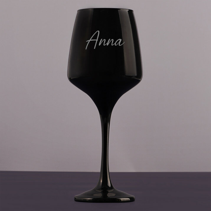 Jou naam elegant - Zwarte wijnglas