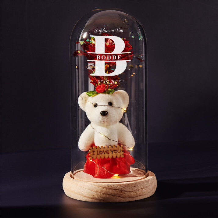 verliefd - Een eeuwige roos met teddybeer