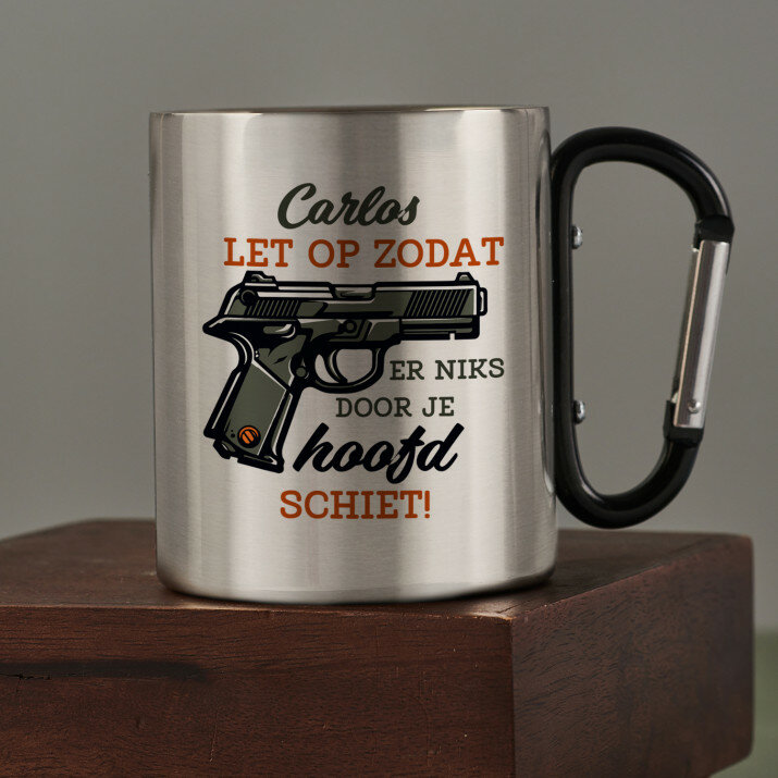 Zodat er niks door je hoofd schiet - Stalen mok