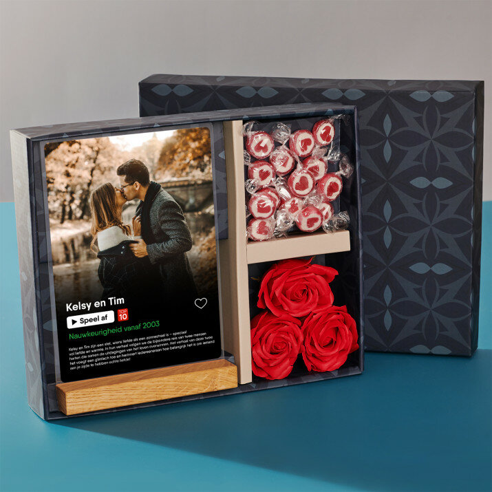 Cadeauset voor vriendin met afdruk op glas en snoepjes