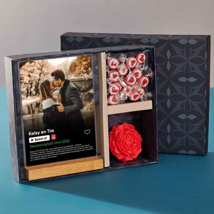 Cadeauset voor vriendin met afdruk op glas en snoepjes