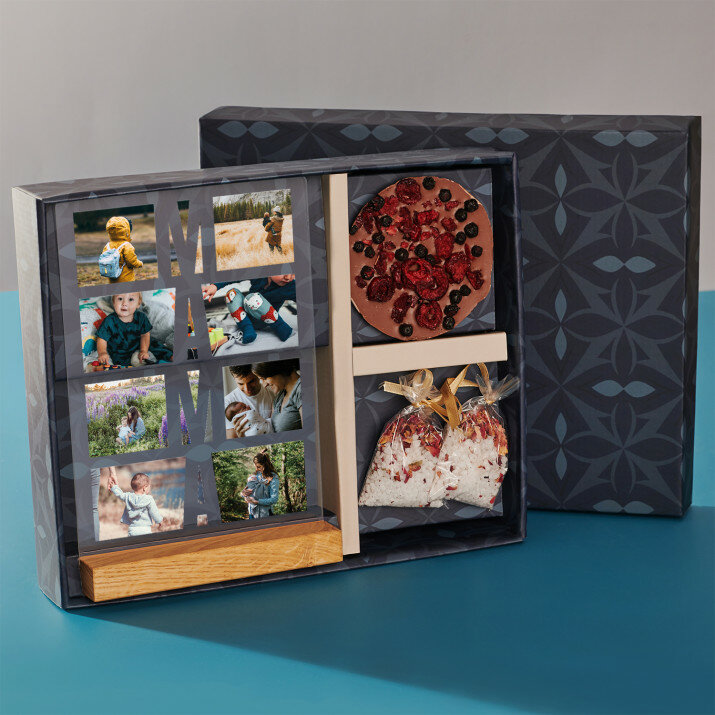 Cadeauset voor mama met afdruk op glas en badzout