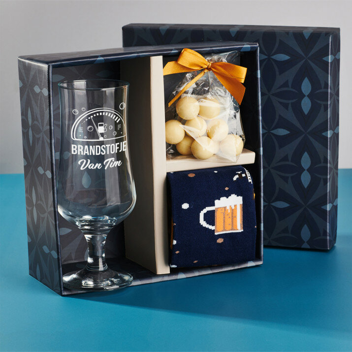 Cadeauset Voor de echtgenoot met bierpokal en sokken