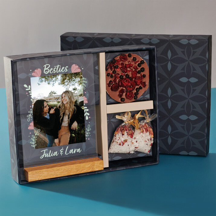 Cadeauset voor de beste vriendin met afdruk op glas en badzout