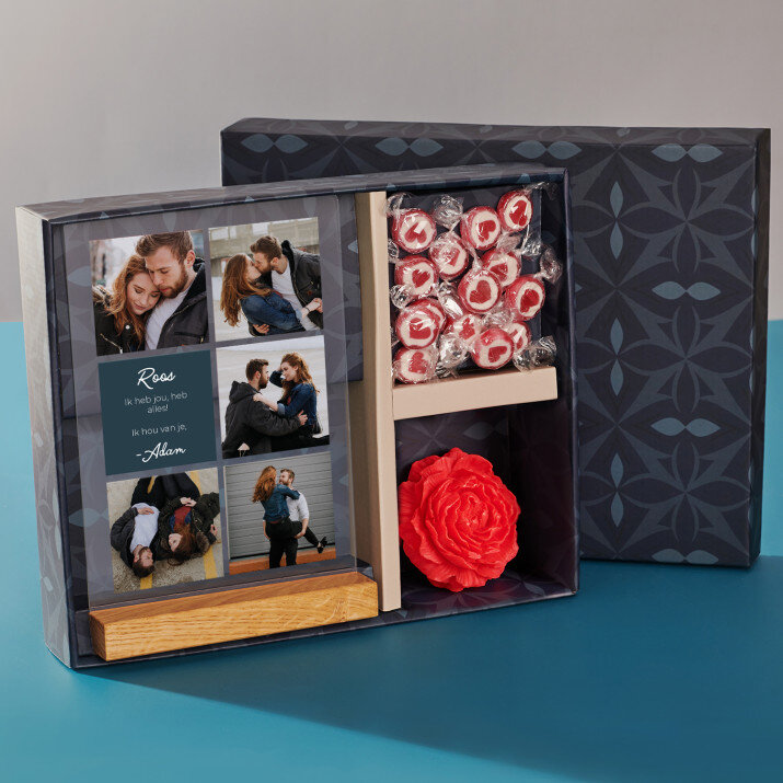 Cadeauset voor haar met afdruk op glas en snoepjes
