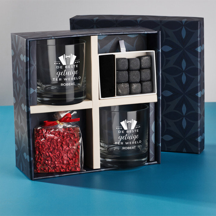 Cadeauset met voor de getuige whisky glazen