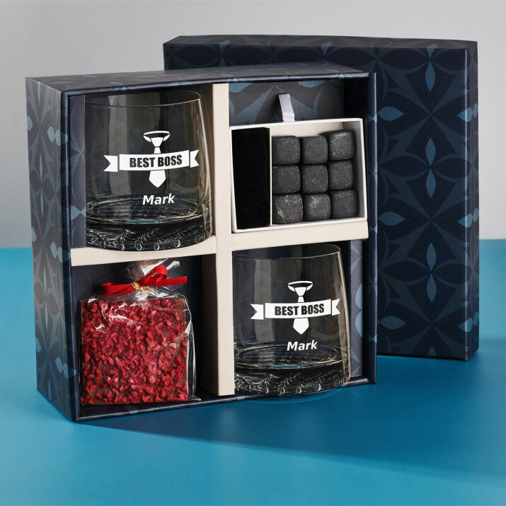 Cadeauset met voor de baas whisky glazen