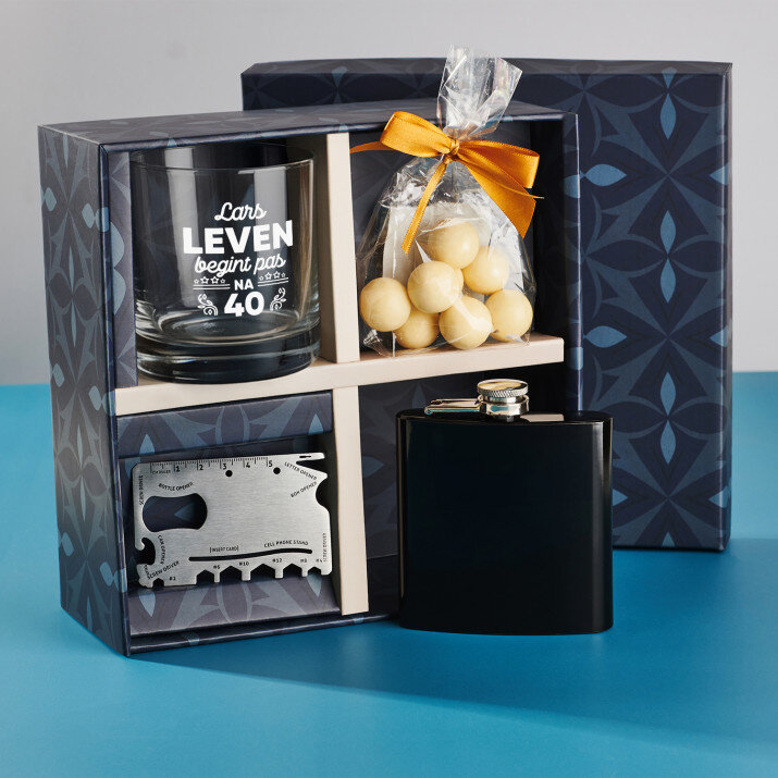 Cadeauset met voor de 40ste verjaardag glas whisky