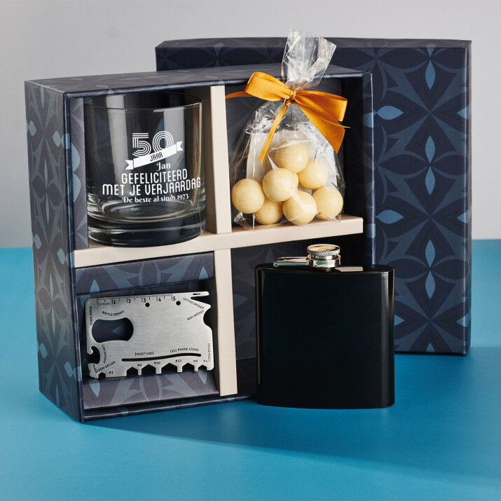 Cadeauset met voor de 50ste verjaardag glas whisky