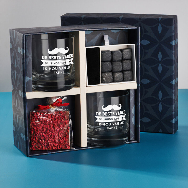 Cadeauset met voor de vaderdag whisky glazen