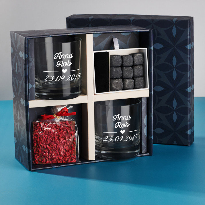 Cadeauset met voor de huwelijk whisky glazen